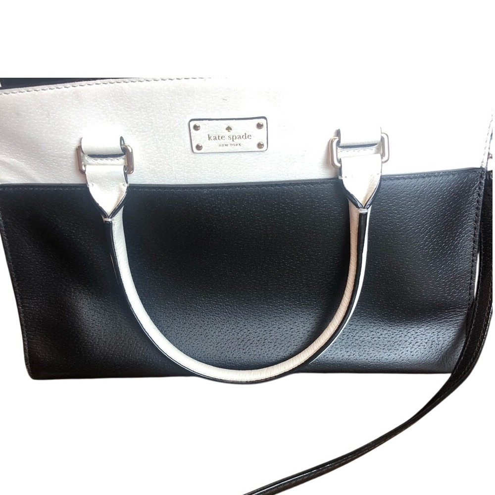 Kate Spade New York Black & White Leather Satchel Shoulder Bag Purse
